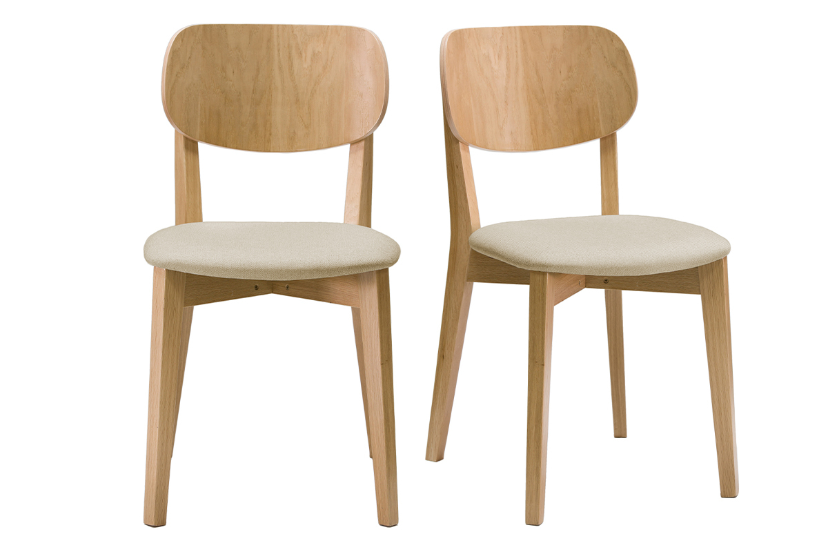 Chaises vintage en bois clair ch�ne et tissu beige (lot de 2) LUCIA