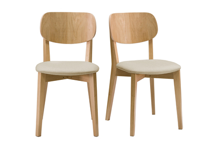 Chaises vintage en bois clair ch&ecirc;ne et tissu beige (lot de 2) LUCIA