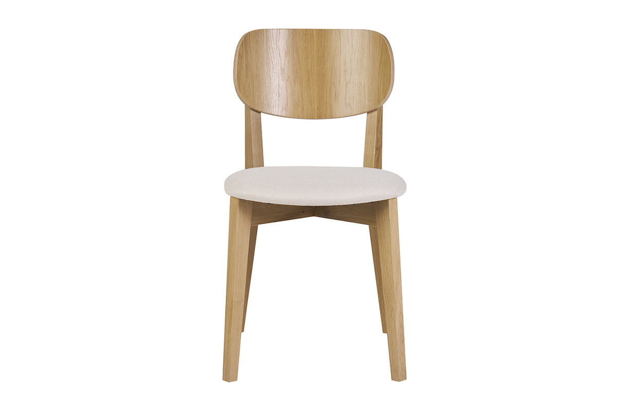 Chaises vintage en bois clair ch�ne et tissu effet laine boucl�e blanc (lot de 2) LUCIA