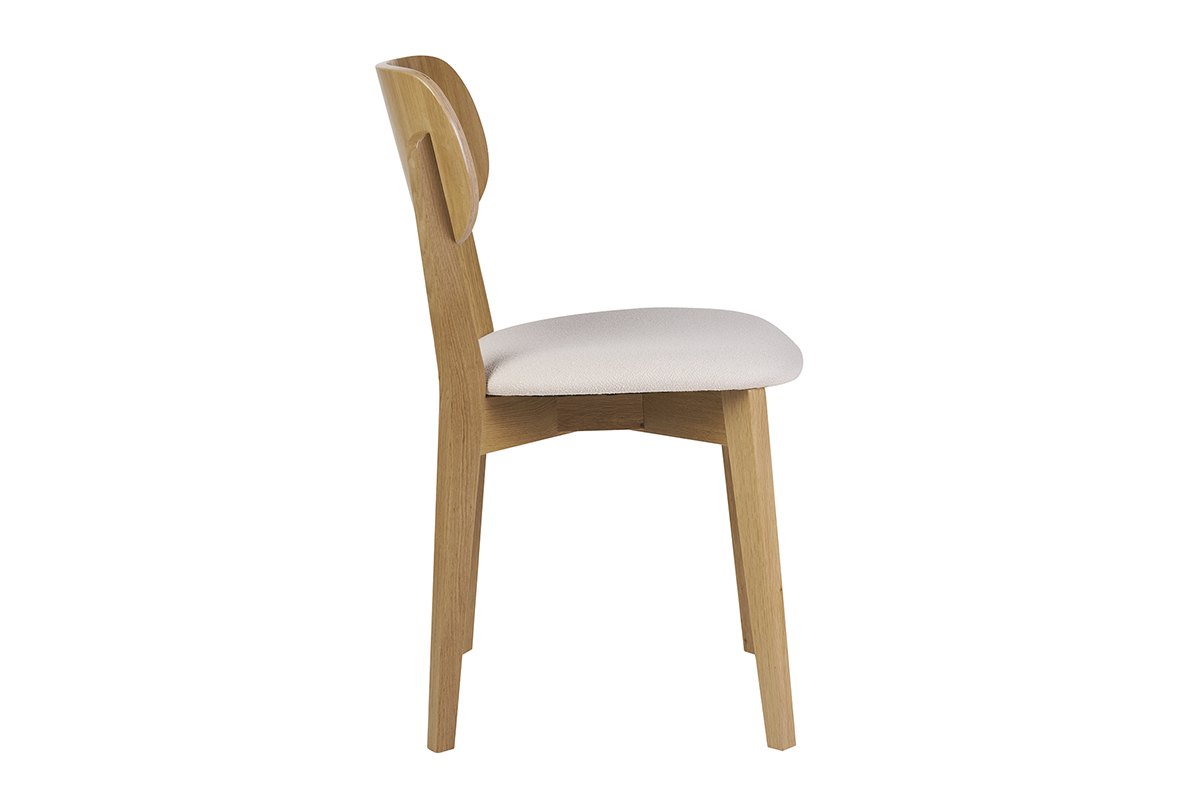Chaises vintage en bois clair ch�ne et tissu effet laine boucl�e blanc (lot de 2) LUCIA