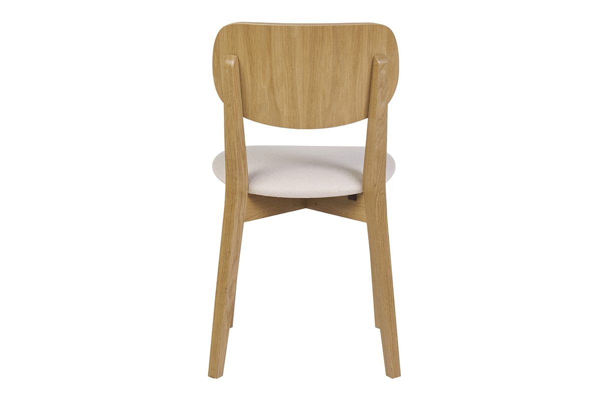 Chaises vintage en bois clair ch�ne et tissu effet laine boucl�e blanc (lot de 2) LUCIA
