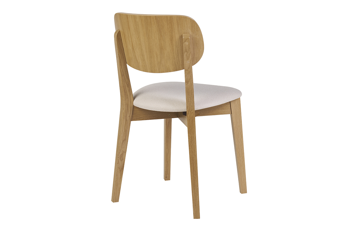 Chaises vintage en bois clair ch�ne et tissu effet laine boucl�e blanc (lot de 2) LUCIA