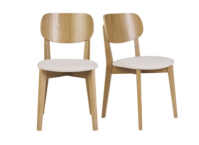Chaises vintage en bois clair ch&ecirc;ne et tissu effet laine boucl&eacute;e blanc (lot de 2) LUCIA