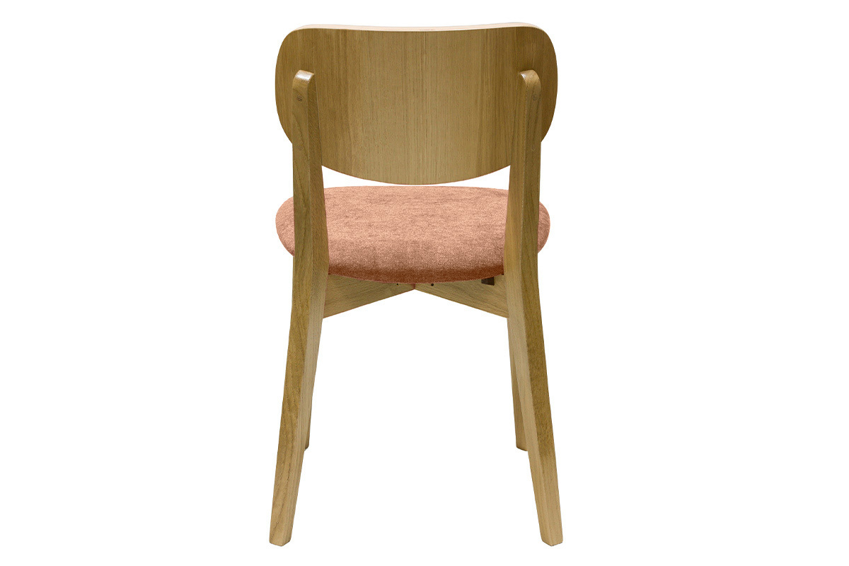 Chaises vintage en bois clair ch�ne et tissu effet velours terracotta (lot de 2) LUCIA