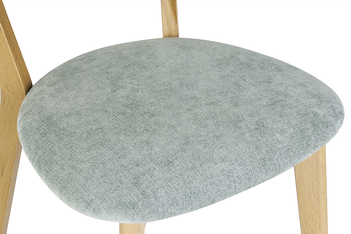 Chaises vintage en bois clair ch�ne et tissu effet velours vert c�ladon (lot de 2) DOVE