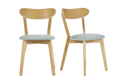 Chaises vintage en bois clair ch&ecirc;ne et tissu effet velours vert c&eacute;ladon (lot de 2) DOVE