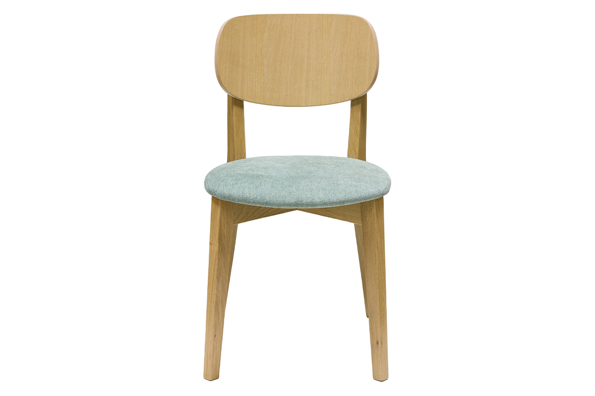 Chaises vintage en bois clair ch�ne et tissu effet velours vert c�ladon (lot de 2) LUCIA