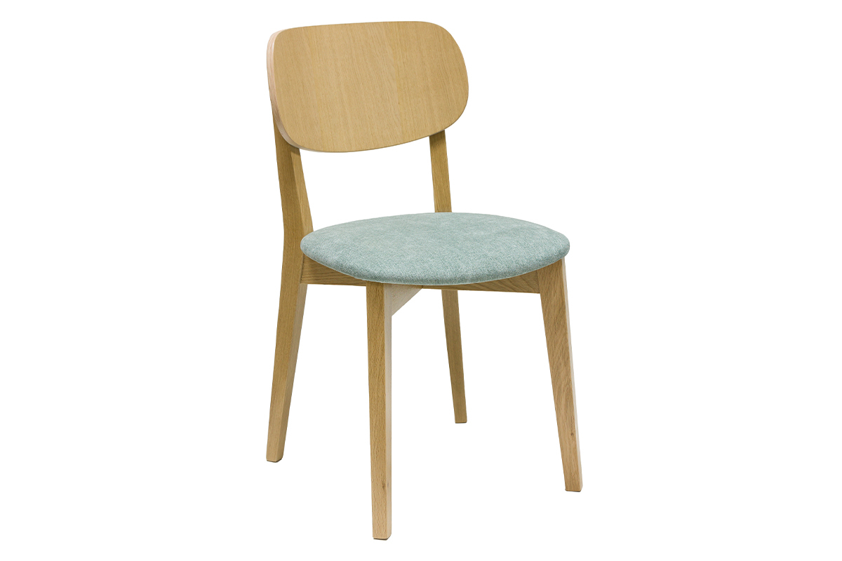 Chaises vintage en bois clair ch�ne et tissu effet velours vert c�ladon (lot de 2) LUCIA