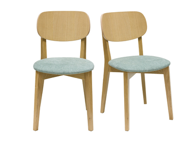 Chaises vintage en bois clair ch&ecirc;ne et tissu effet velours vert c&eacute;ladon (lot de 2) LUCIA