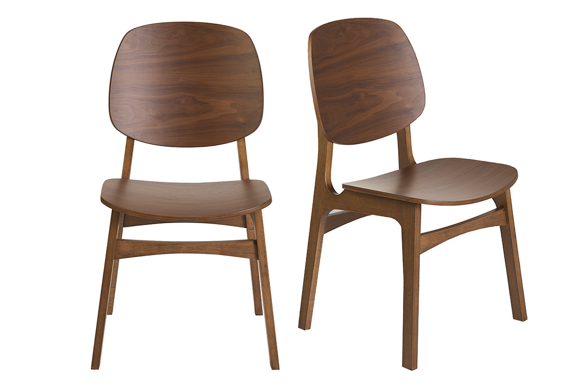 Chaises vintage en bois fonc� noyer, vue de face, lot de 2.