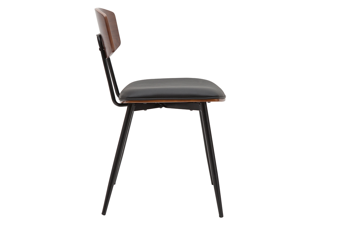 Chaises vintage en bois fonc� noyer assises noires et m�tal noir (lot de 2) JOLINE