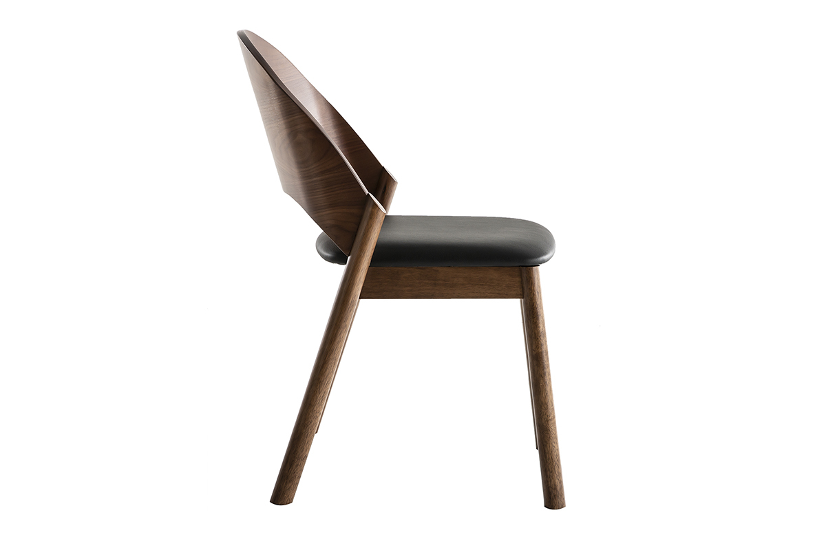 Chaises vintage en bois fonc� noyer et assises noires (lot de 2) AVALON