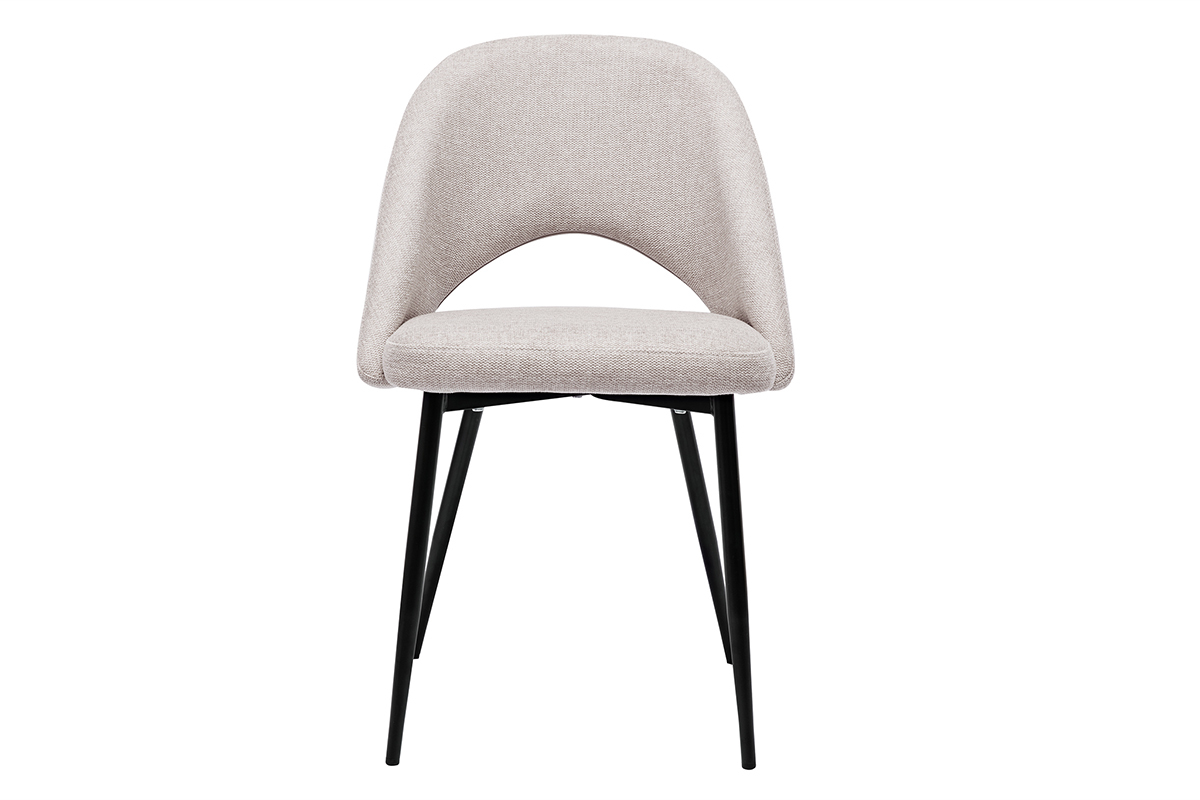 Chaise en tissu beige et m�tal noir, vue de face.