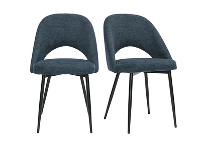 Chaises vintage en tissu effet velours textur&eacute; bleu fonc&eacute; et m&eacute;tal noir (lot de 2) COSETTE