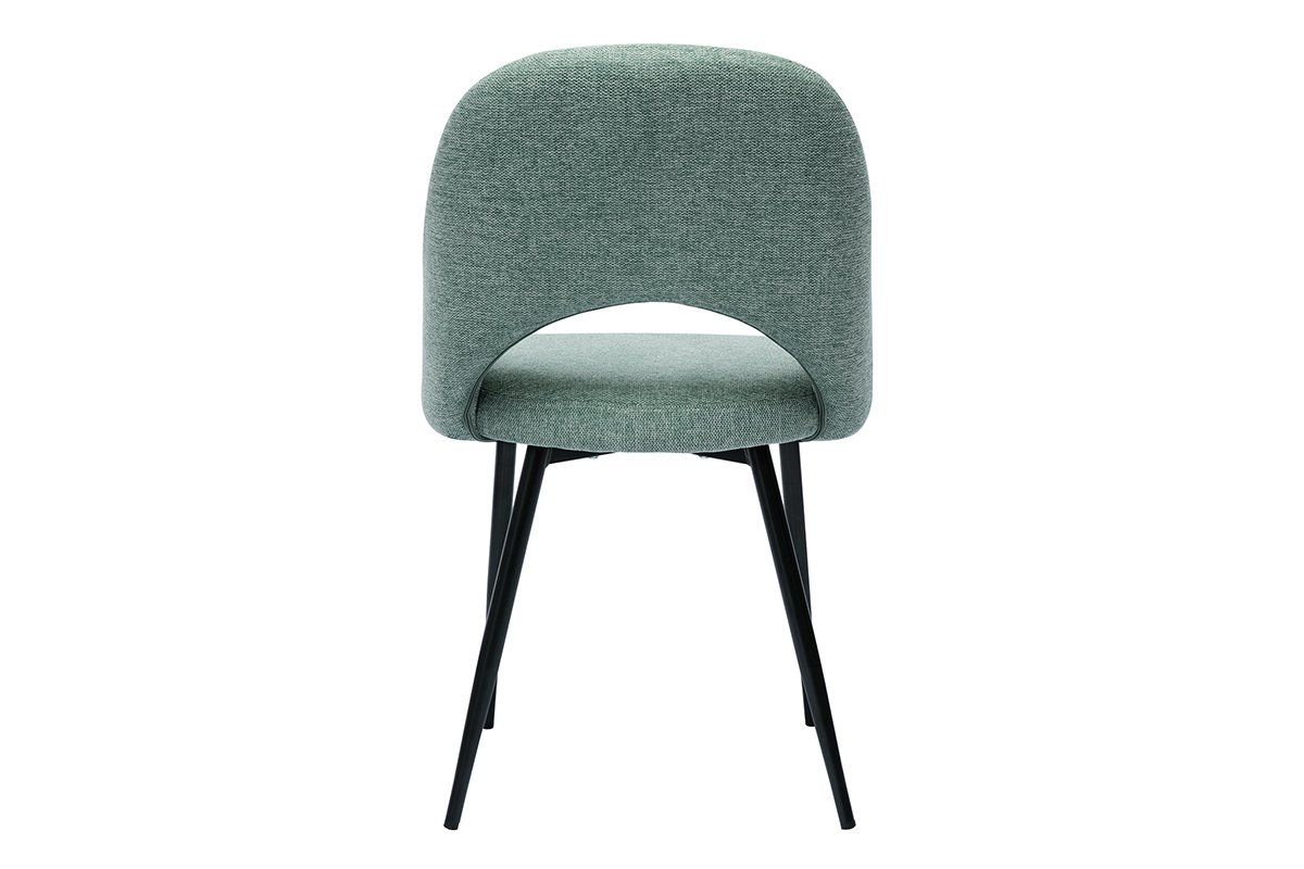 Chaise en tissu vert c�ladon, vue de dos, pieds en m�tal noir.