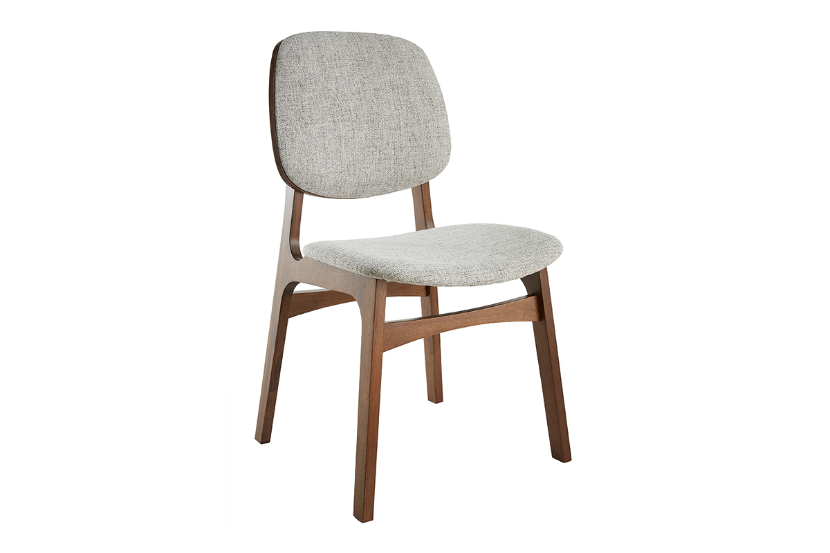 Chaises vintage en tissu gris clair et bois fonc� (lot de 2) SOQUETTE