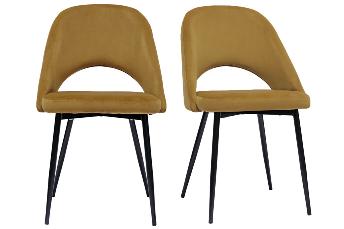 Chaises vintage en tissu velours bronze et m�tal noir (lot de 2) COSETTE