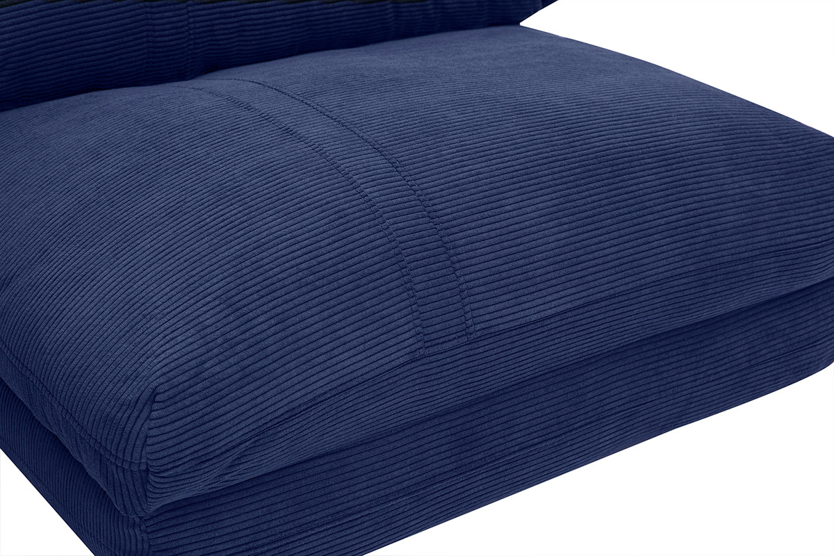 Chauffeuse 1 place en velours c�tel� bleu fonc� vue de c�t�.