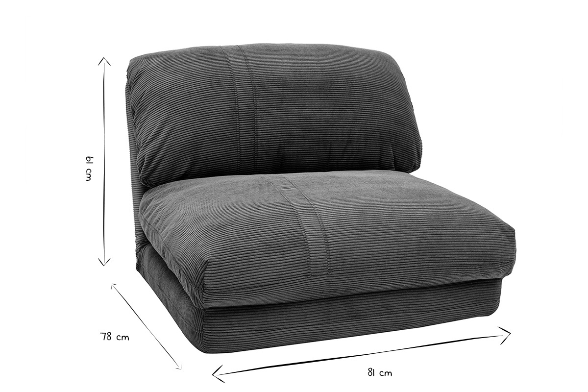 Chauffeuse 1 place convertible en tissu velours c�tel� bleu fonc� SPENCER