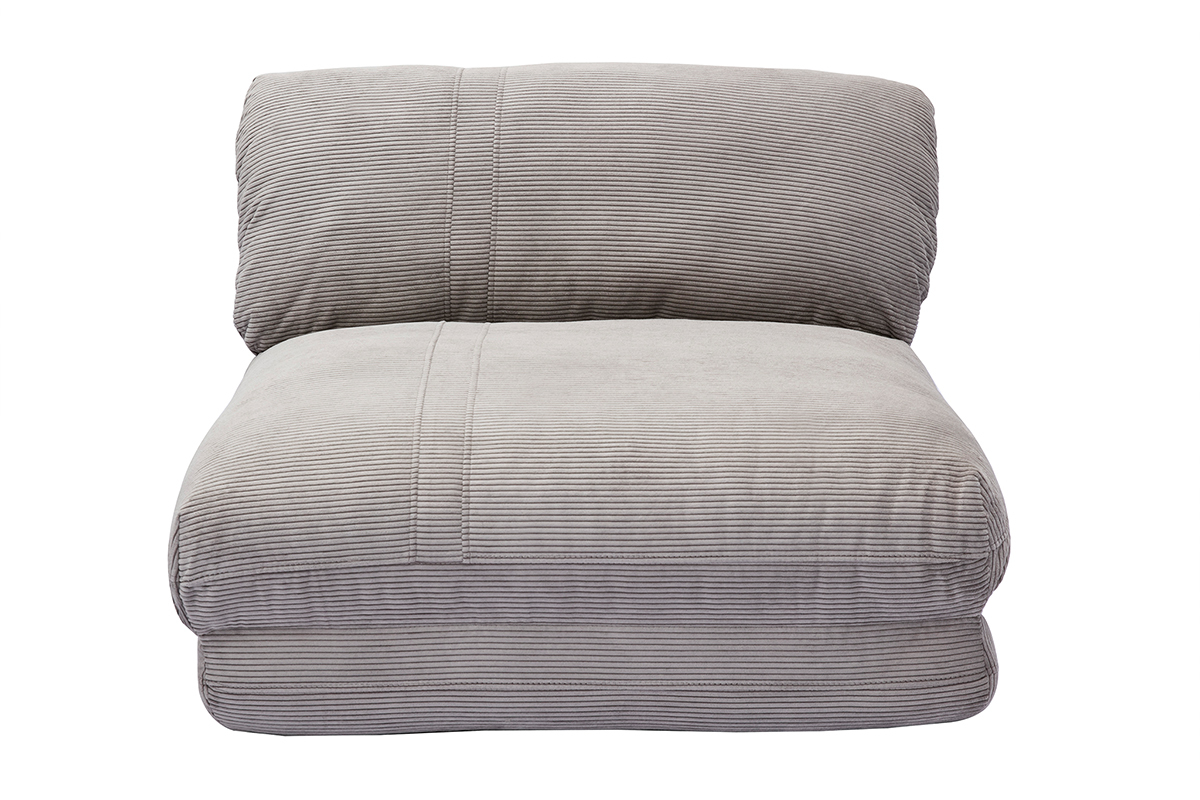 Chauffeuse 1 place convertible en tissu velours c�tel� gris clair SPENCER