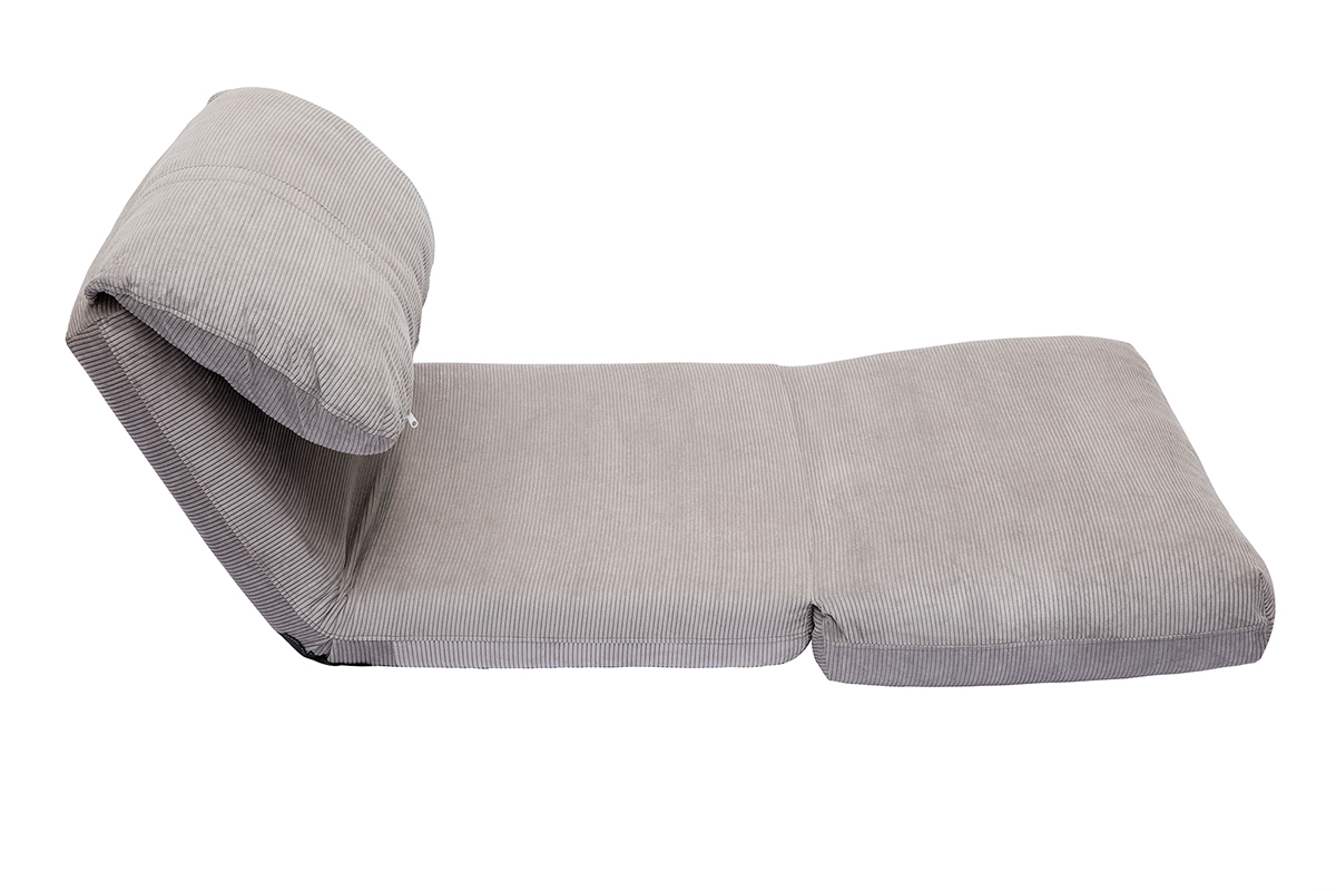 Chauffeuse 1 place convertible en tissu velours c�tel� gris clair SPENCER