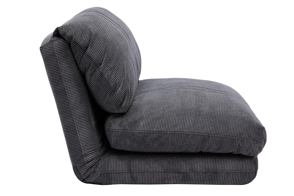 Chauffeuse 1 place convertible en tissu velours c�tel� gris fonc�, vue de profil