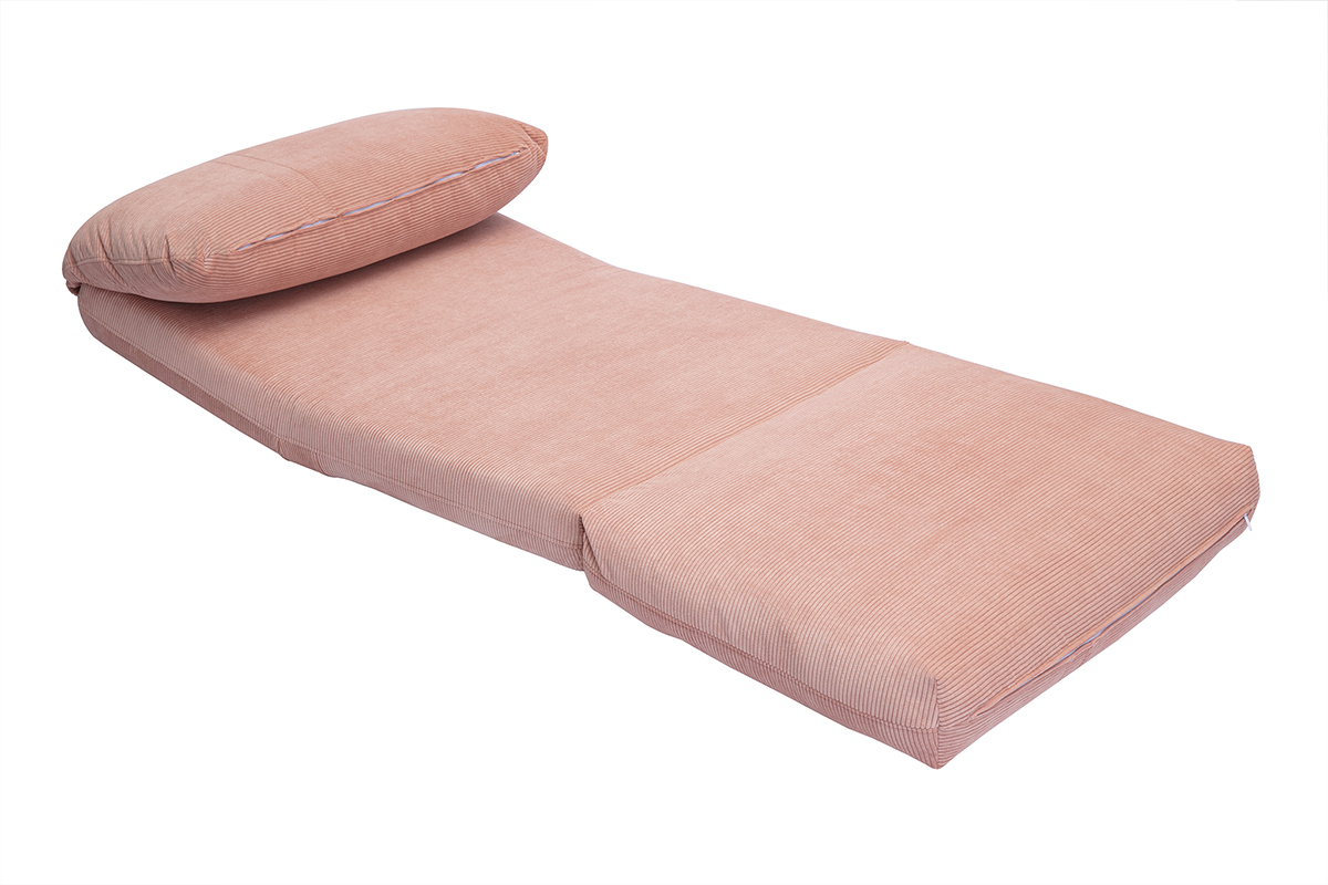 Chauffeuse 1 place convertible en tissu velours c�tel� rose, vue de dessus