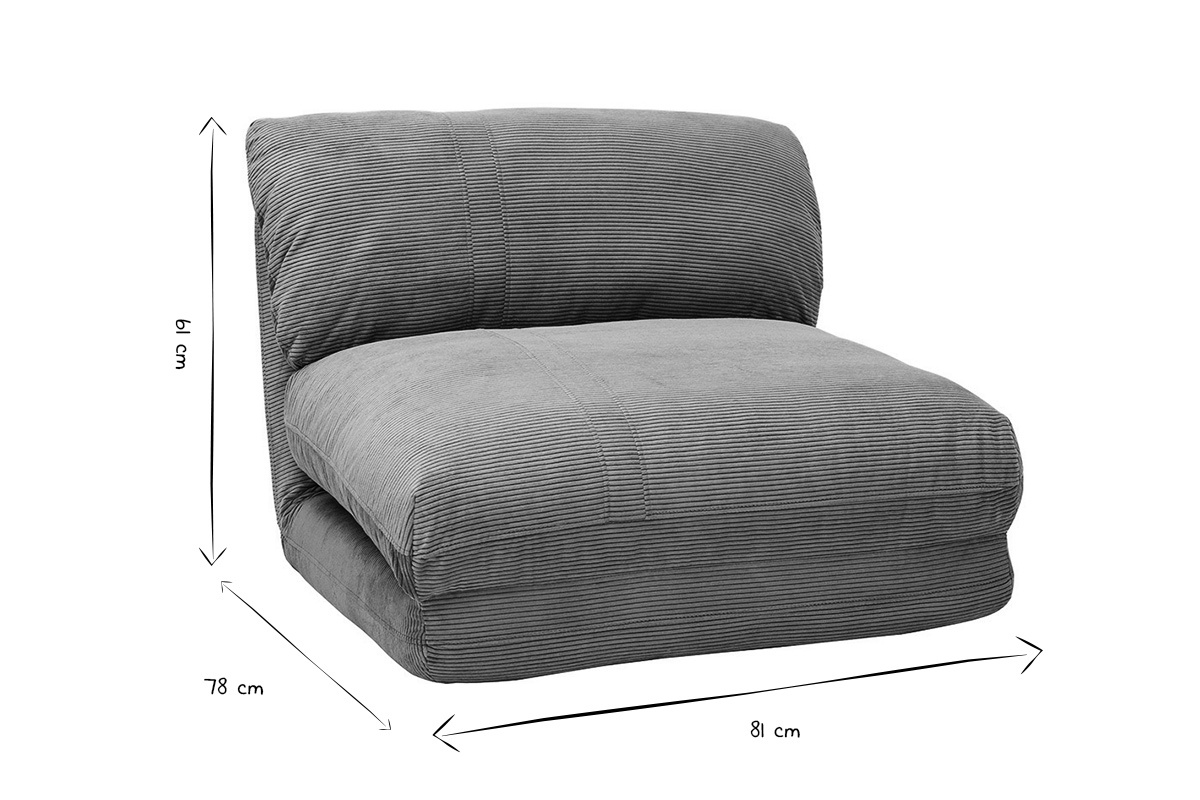 Dimensions de la chauffeuse SPENCER en noir et blanc : L81 x P78 x H61 cm.