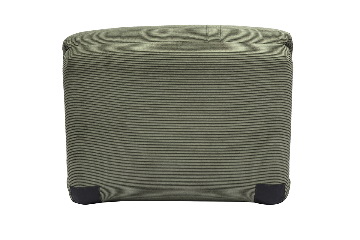 Chauffeuse convertible en velours c�tel� vert kaki, vue de dos.