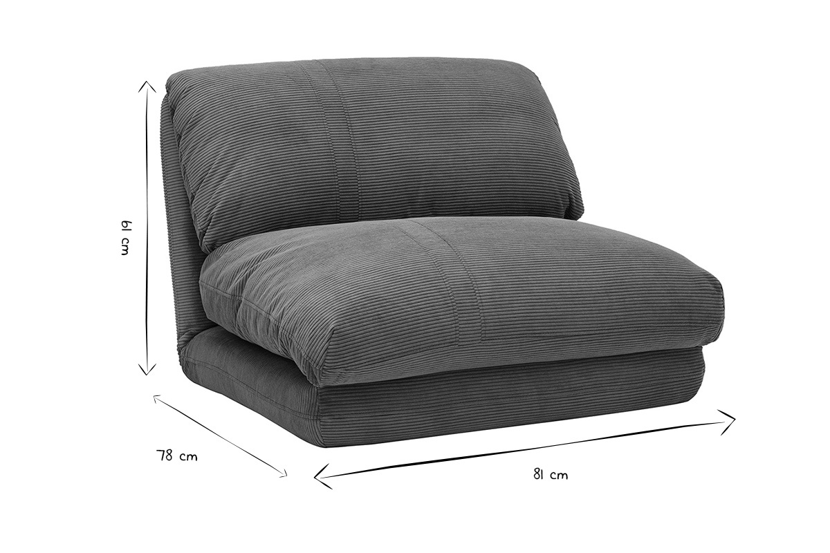 Chauffeuse 1 place convertible en tissu velours c�tel� vert kaki SPENCER