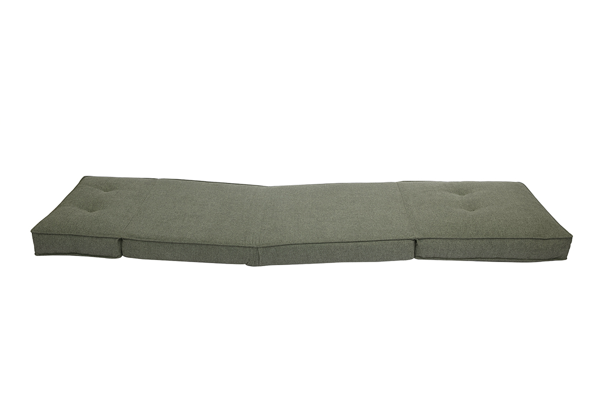 Chauffeuse 1 place convertible en tissu vert kaki, vue de c�t�, position allong�e.