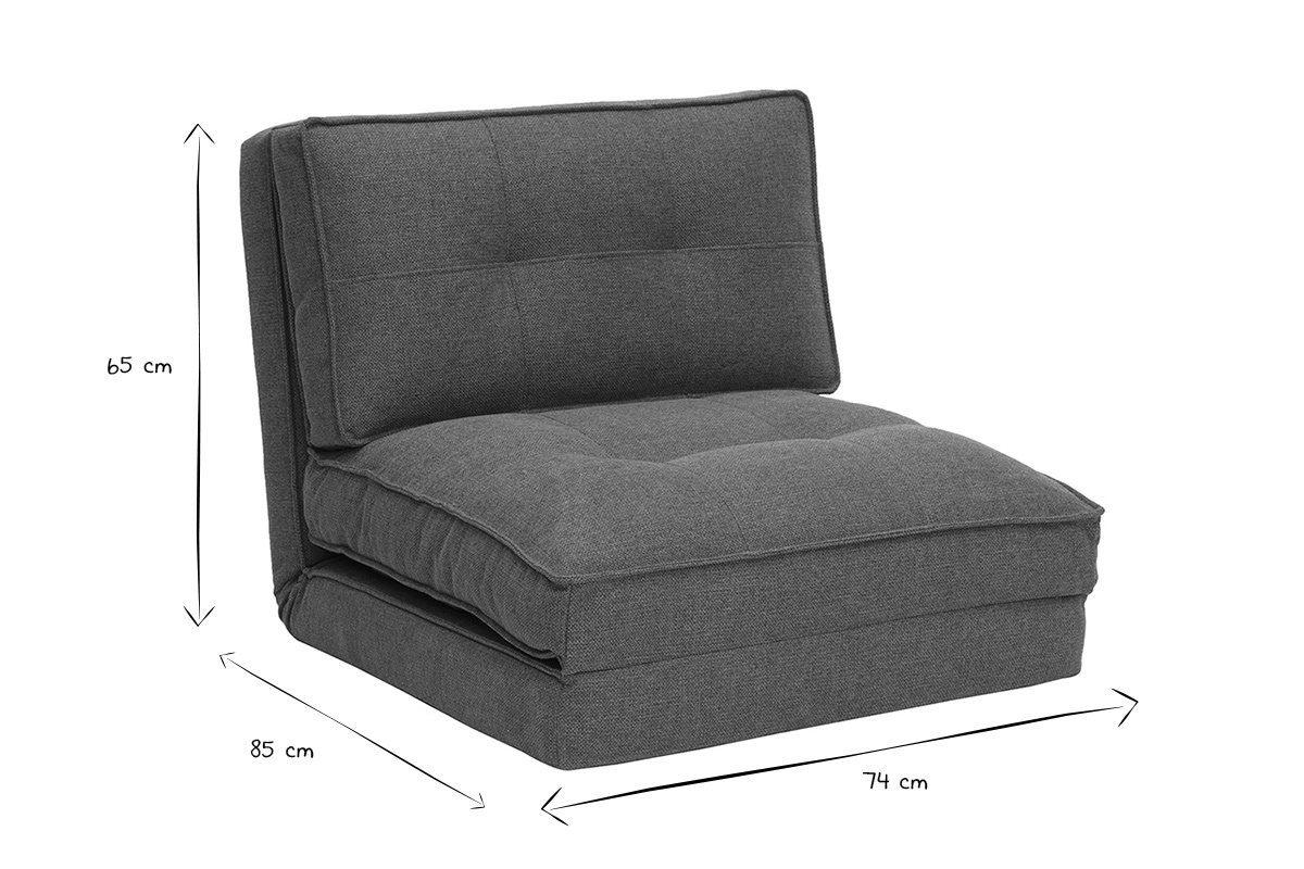 Chauffeuse 1 place convertible SALLY, dimensions 65x74x85 cm, noir et blanc.