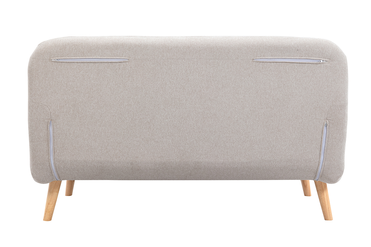 Chauffeuse 2 places convertible en tissu effet velours textur� beige et bois clair AMIKO
