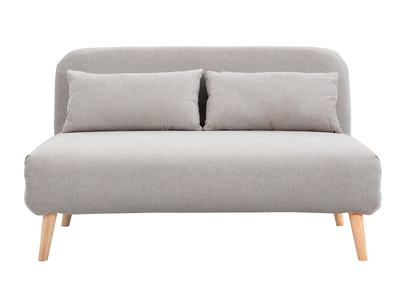 Chauffeuse 2 places convertible en tissu effet velours textur&eacute; beige et bois clair AMIKO