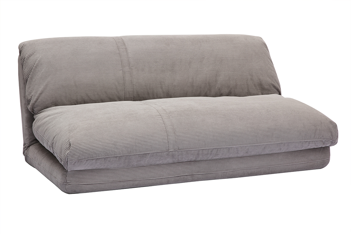 Chauffeuse convertible 2 places en tissu velours c�tel� gris clair SPENCER