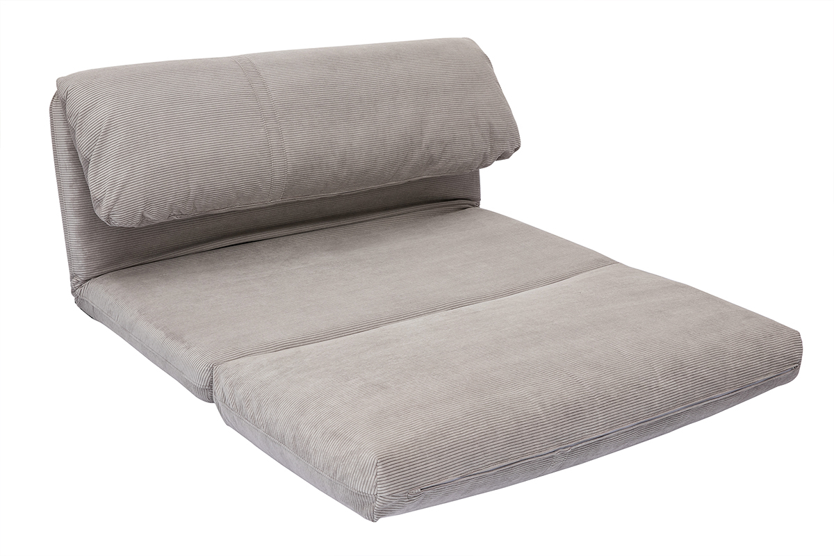 Chauffeuse convertible 2 places en tissu velours c�tel� gris clair SPENCER