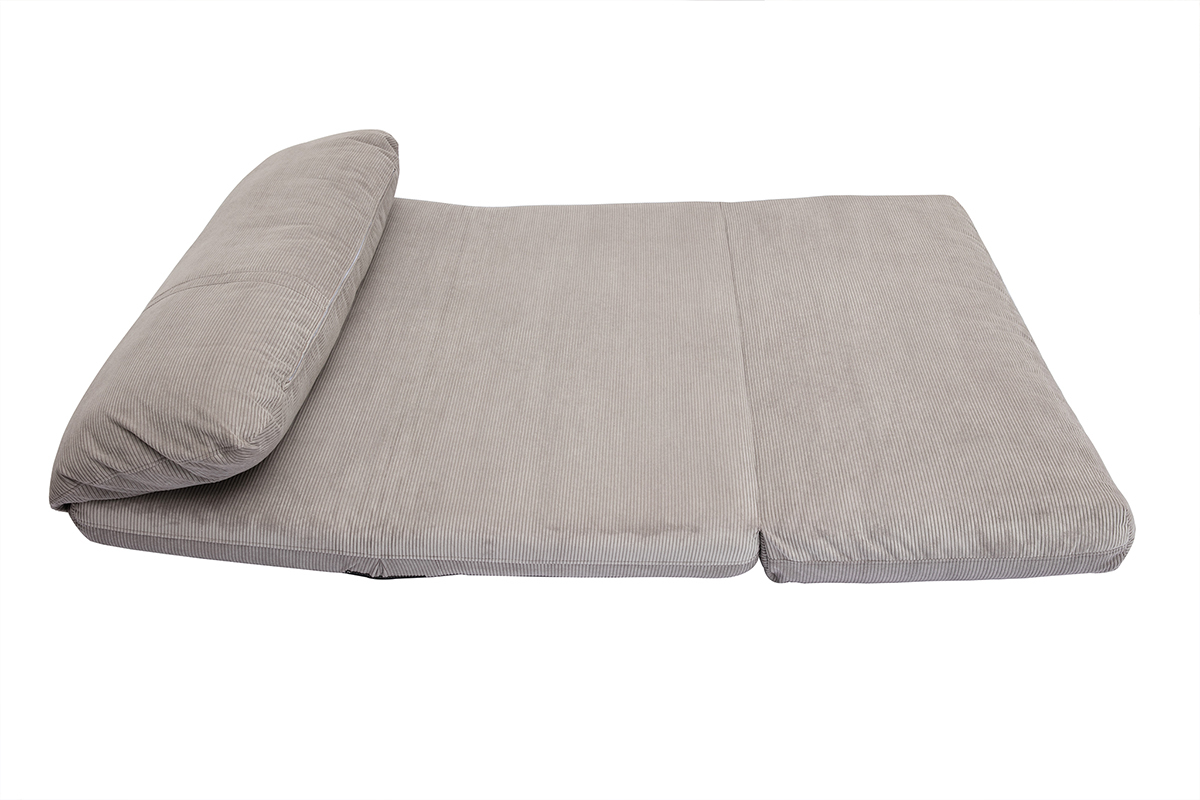 Chauffeuse convertible 2 places en tissu velours c�tel� gris clair SPENCER