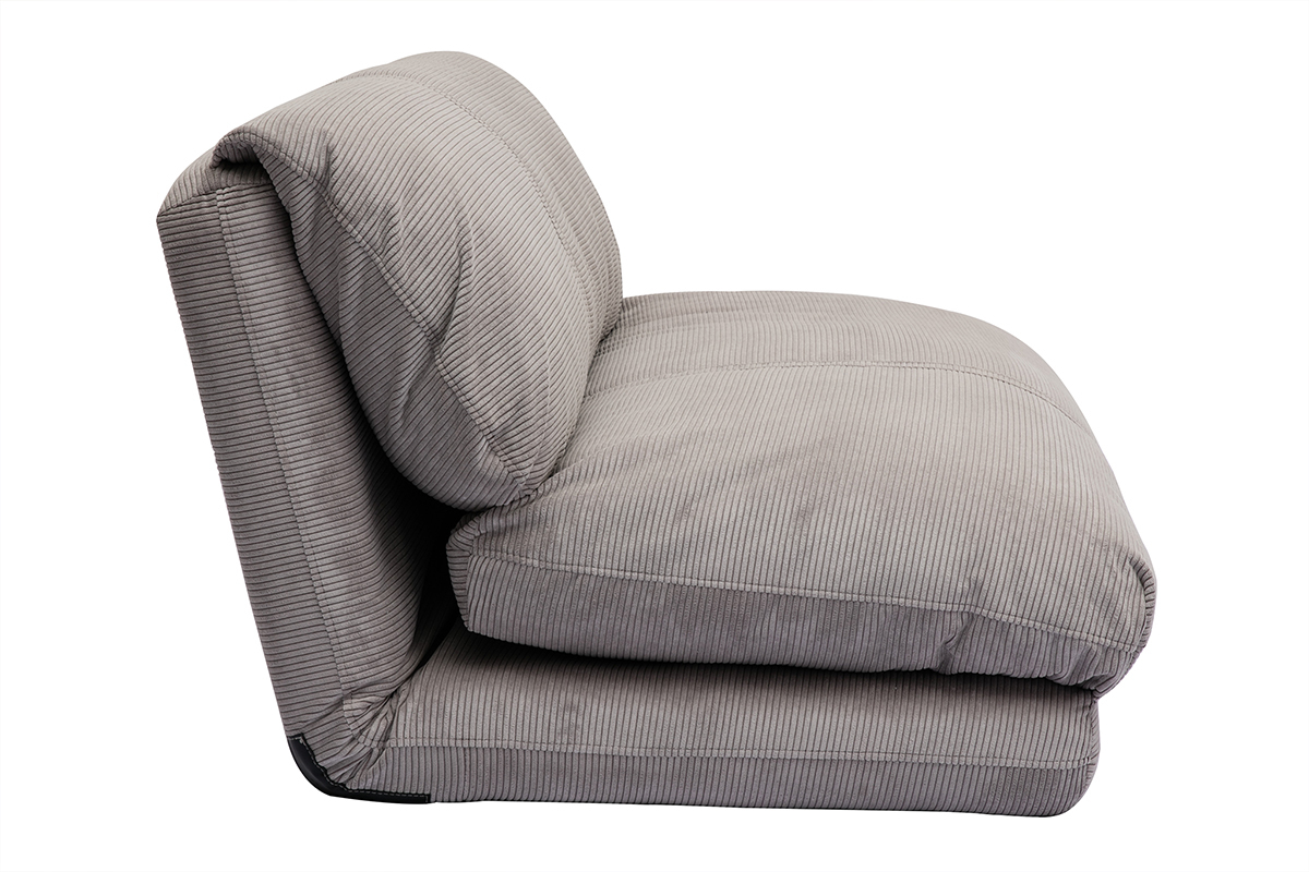 Chauffeuse convertible 2 places en tissu velours c�tel� gris clair SPENCER