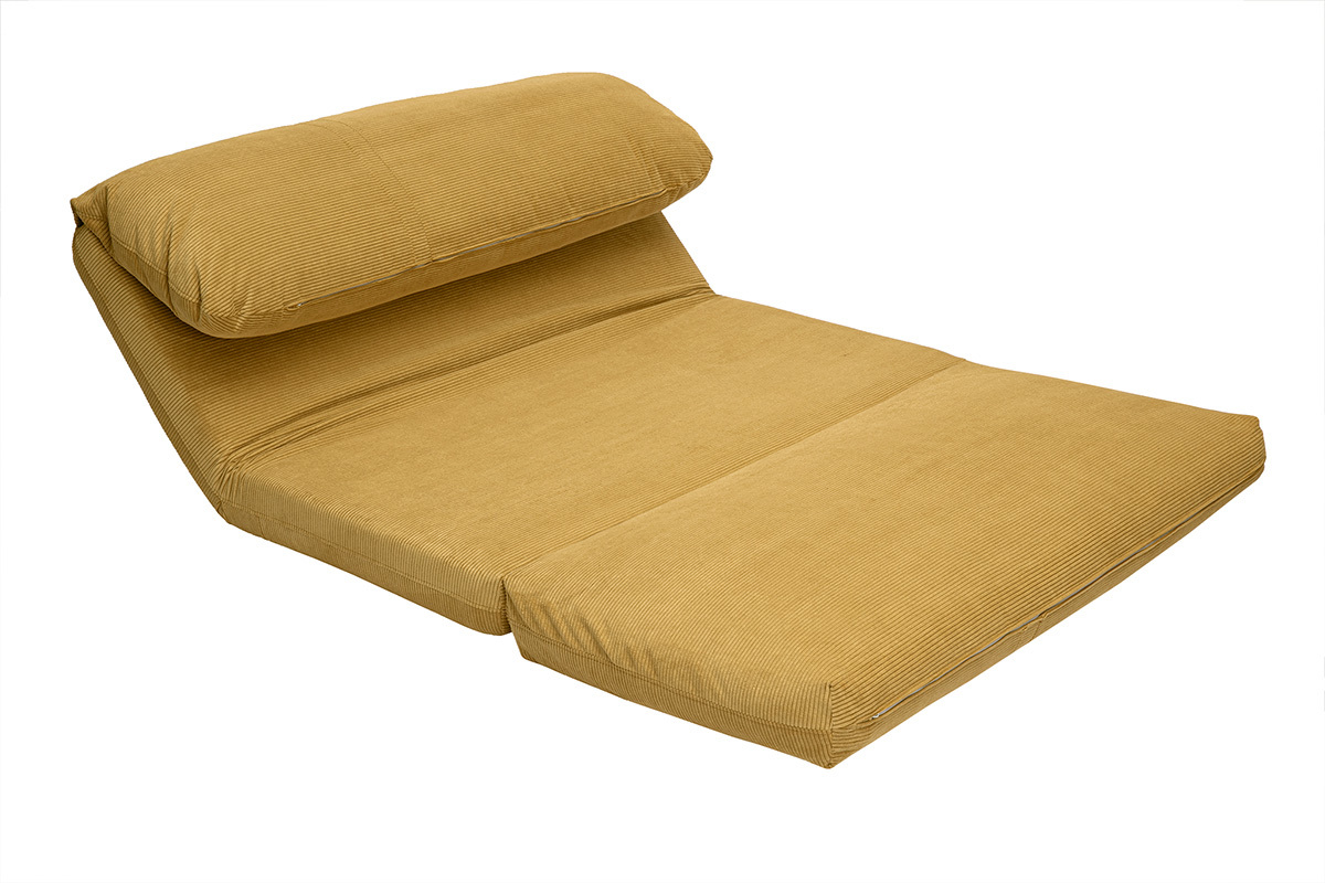 Chauffeuse convertible 2 places en tissu velours c�tel� jaune curry SPENCER