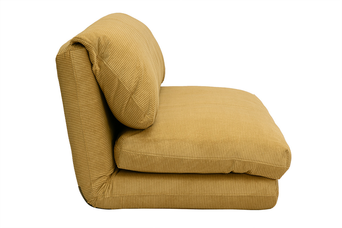 Chauffeuse convertible 2 places en tissu velours c�tel� jaune curry SPENCER