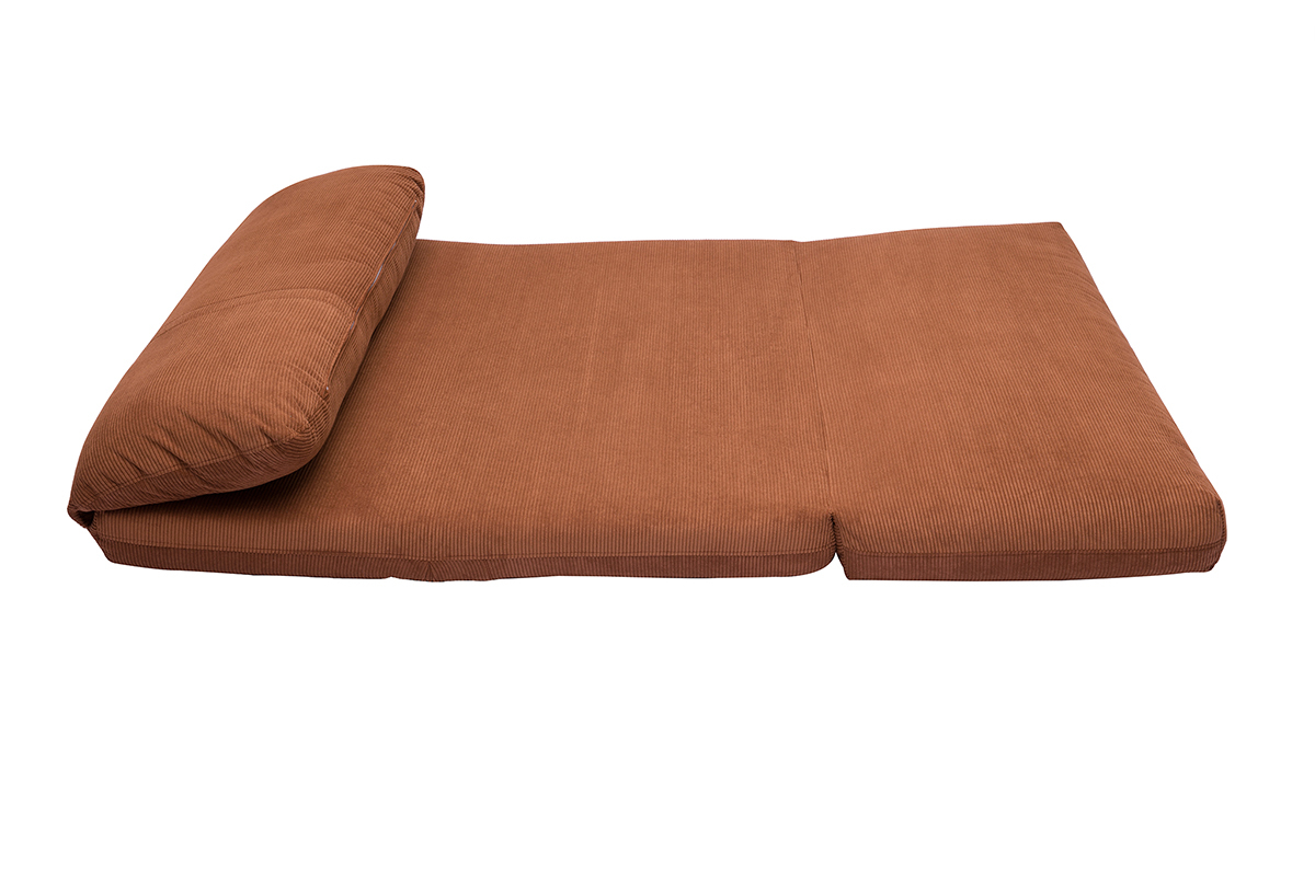 Chauffeuse convertible 2 places en tissu velours c�tel� terre br�l�e SPENCER