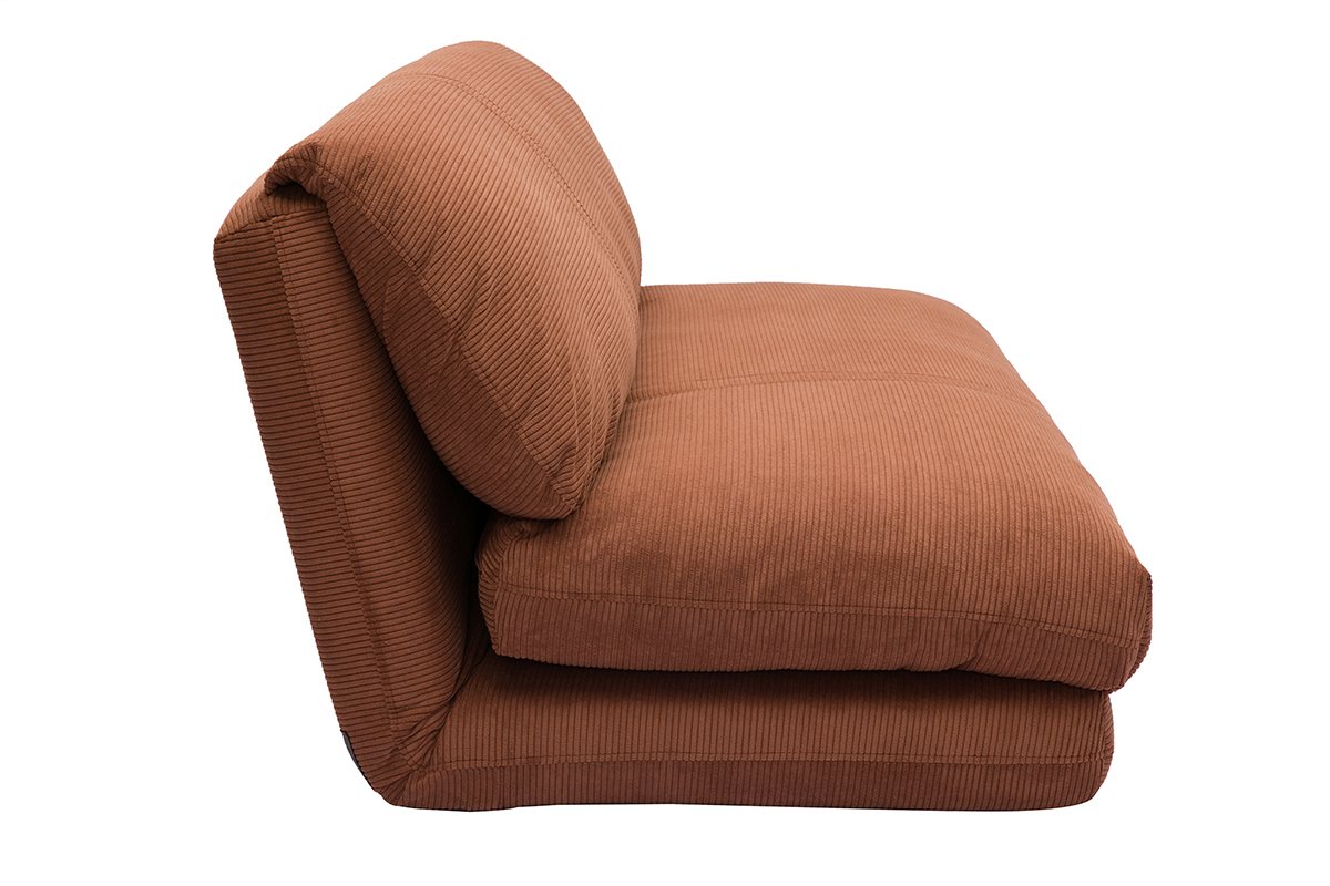 Chauffeuse convertible 2 places en tissu velours c�tel� terre br�l�e SPENCER