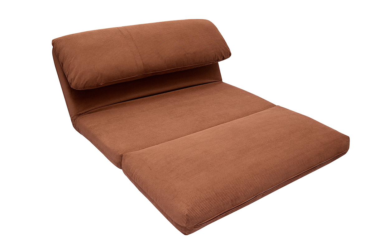 Chauffeuse convertible 2 places en tissu velours c�tel� terre br�l�e SPENCER