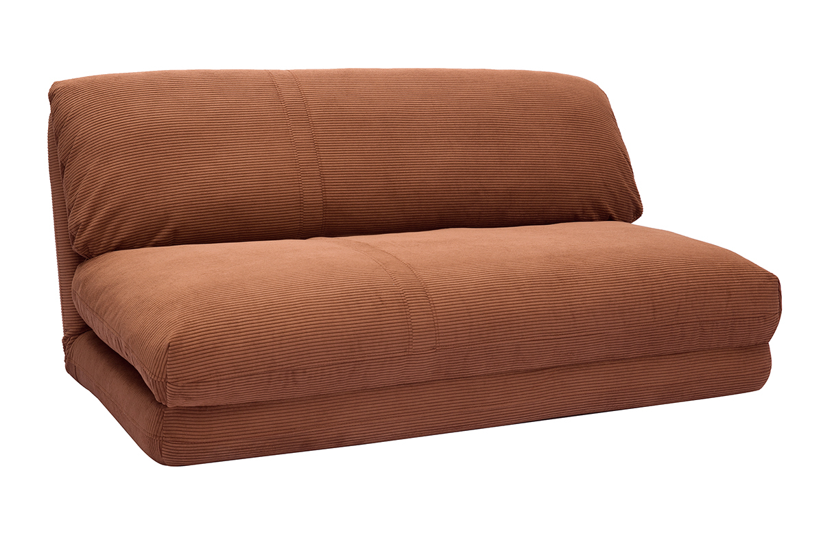 Chauffeuse convertible 2 places en tissu velours c�tel� terre br�l�e SPENCER