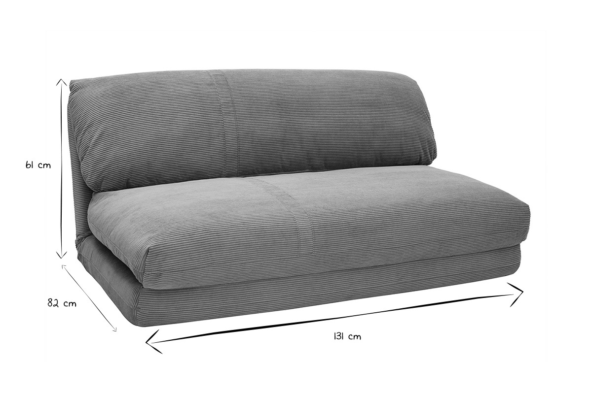 Chauffeuse convertible 2 places en tissu velours c�tel� vert c�ladon SPENCER