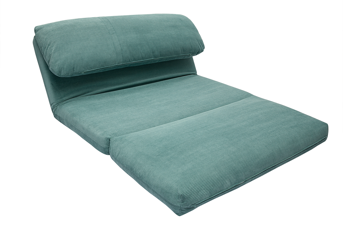 Chauffeuse convertible 2 places en tissu velours c�tel� vert c�ladon SPENCER