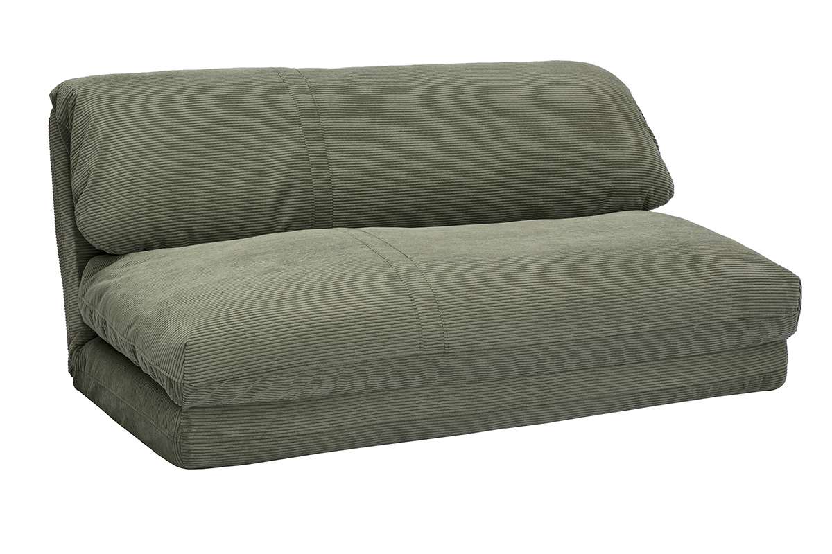 Chauffeuse convertible 2 places en tissu velours c�tel� vert kaki SPENCER