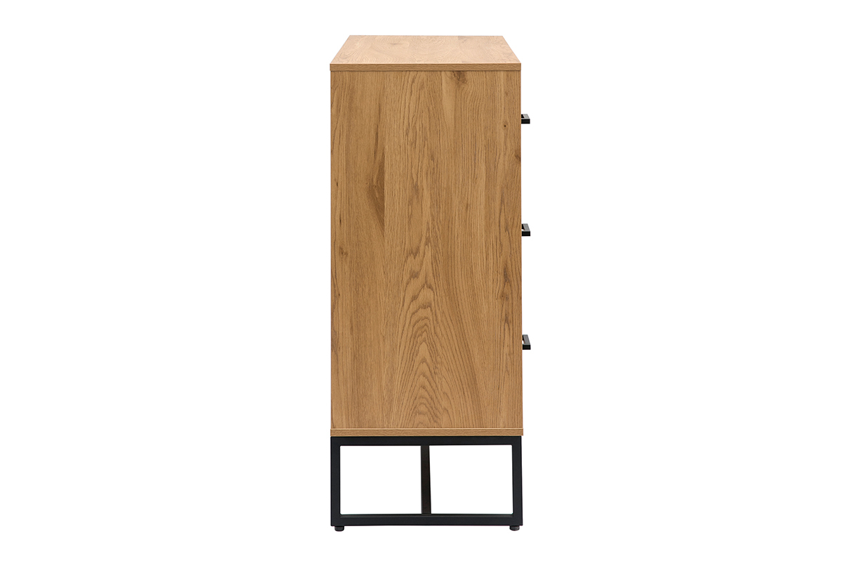 Commode 3 tiroirs finition bois clair ch�ne et m�tal noir L100 cm LOVATO