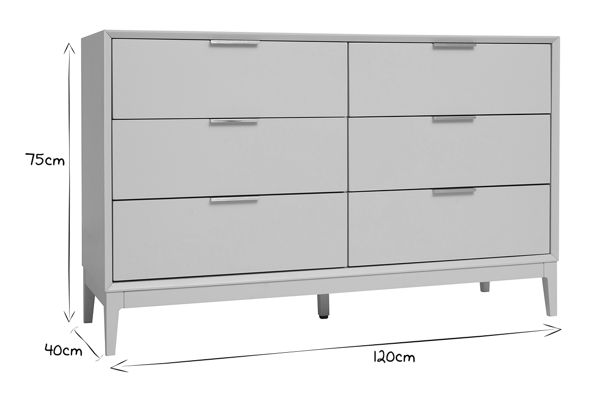 Commode blanche mat et m�tal dor� 6 tiroirs L120 cm GIANA