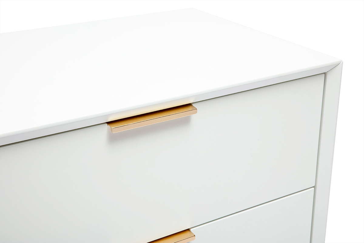 Commode blanche mat et m�tal dor� 6 tiroirs L120 cm GIANA